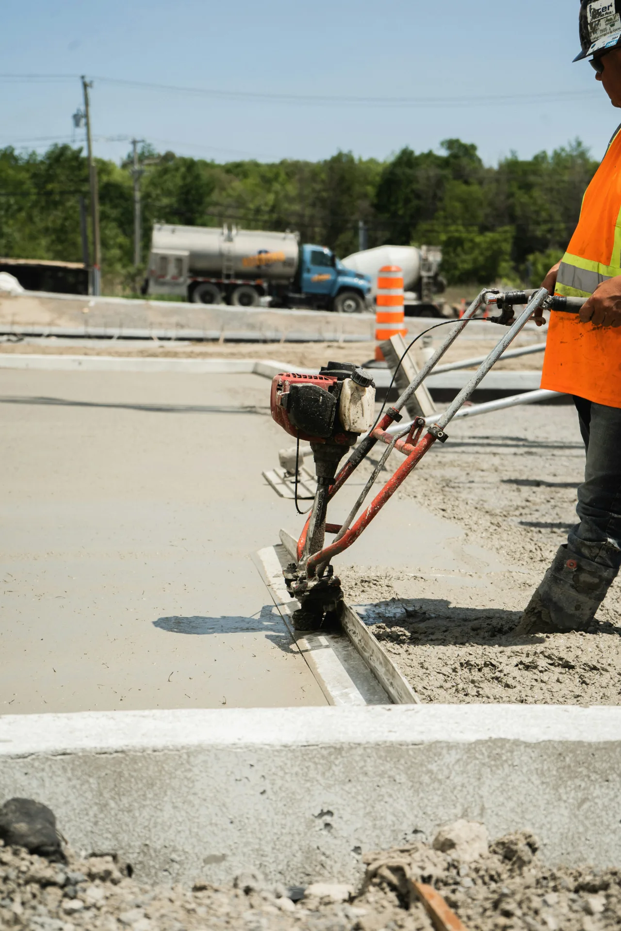 machine slipform curb and gutter being poured in Portland