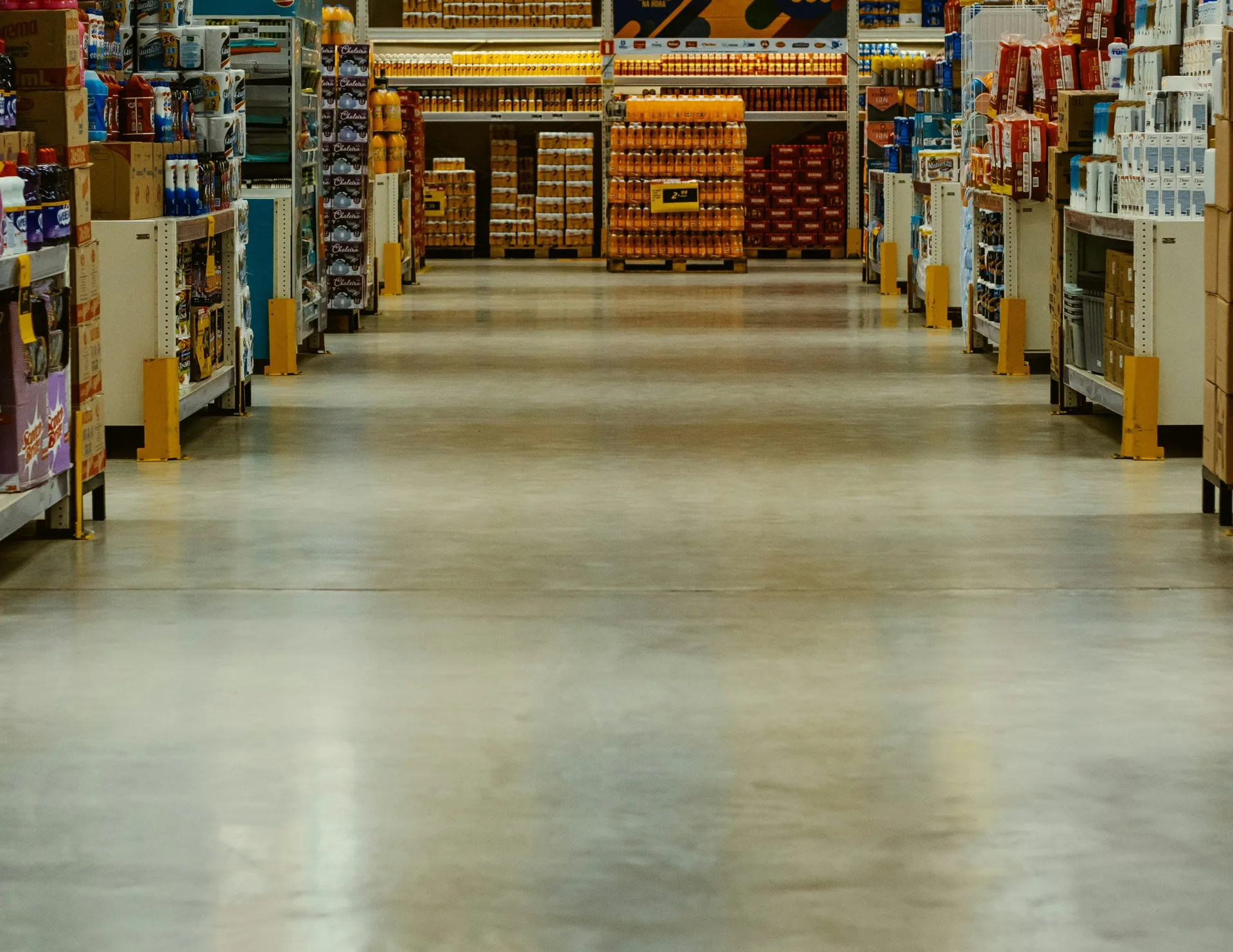 polished commercial concrete floor in a Portland supermarket aisle