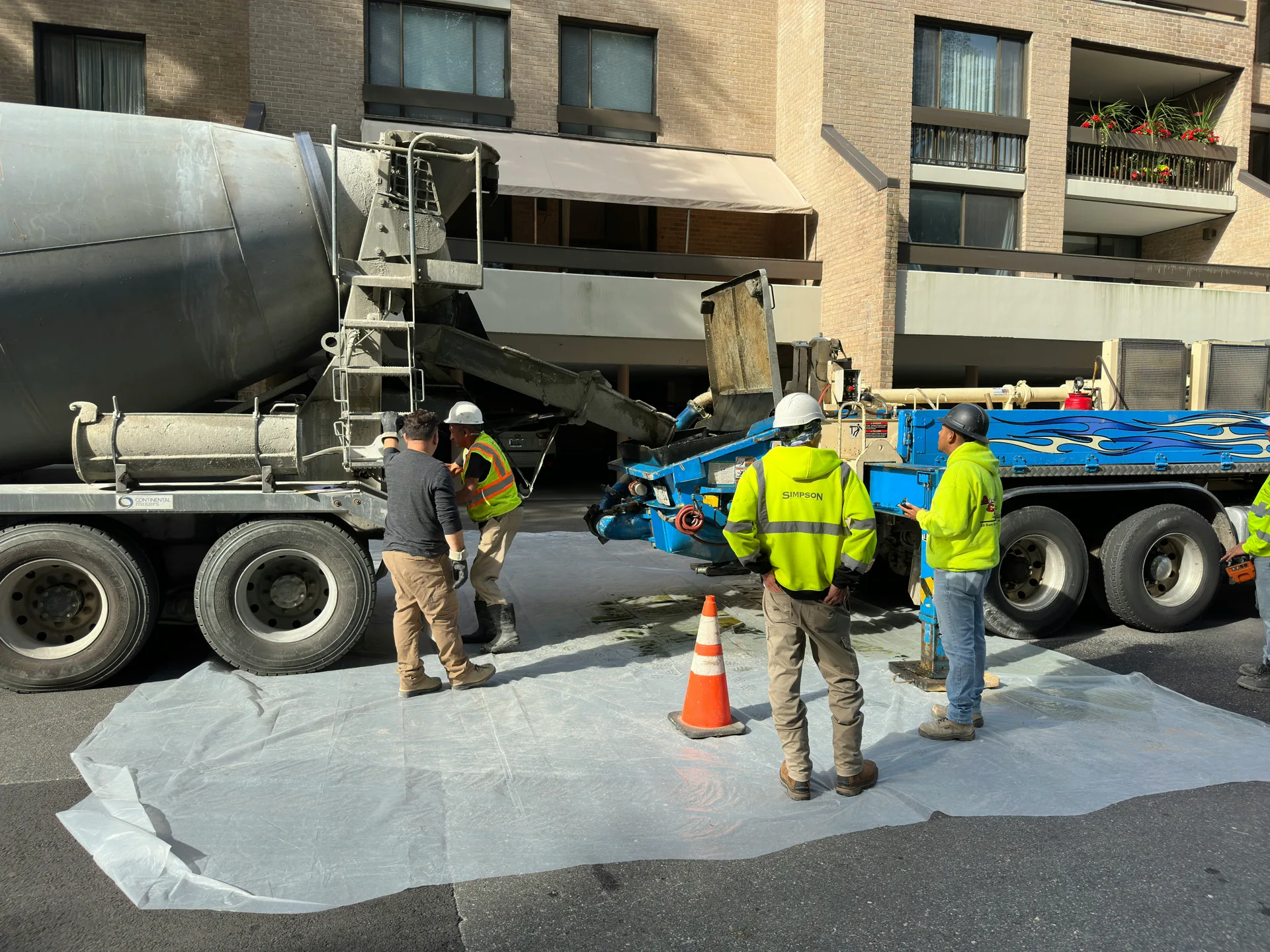 self-leveling concrete being poured over an existing slab in Portland