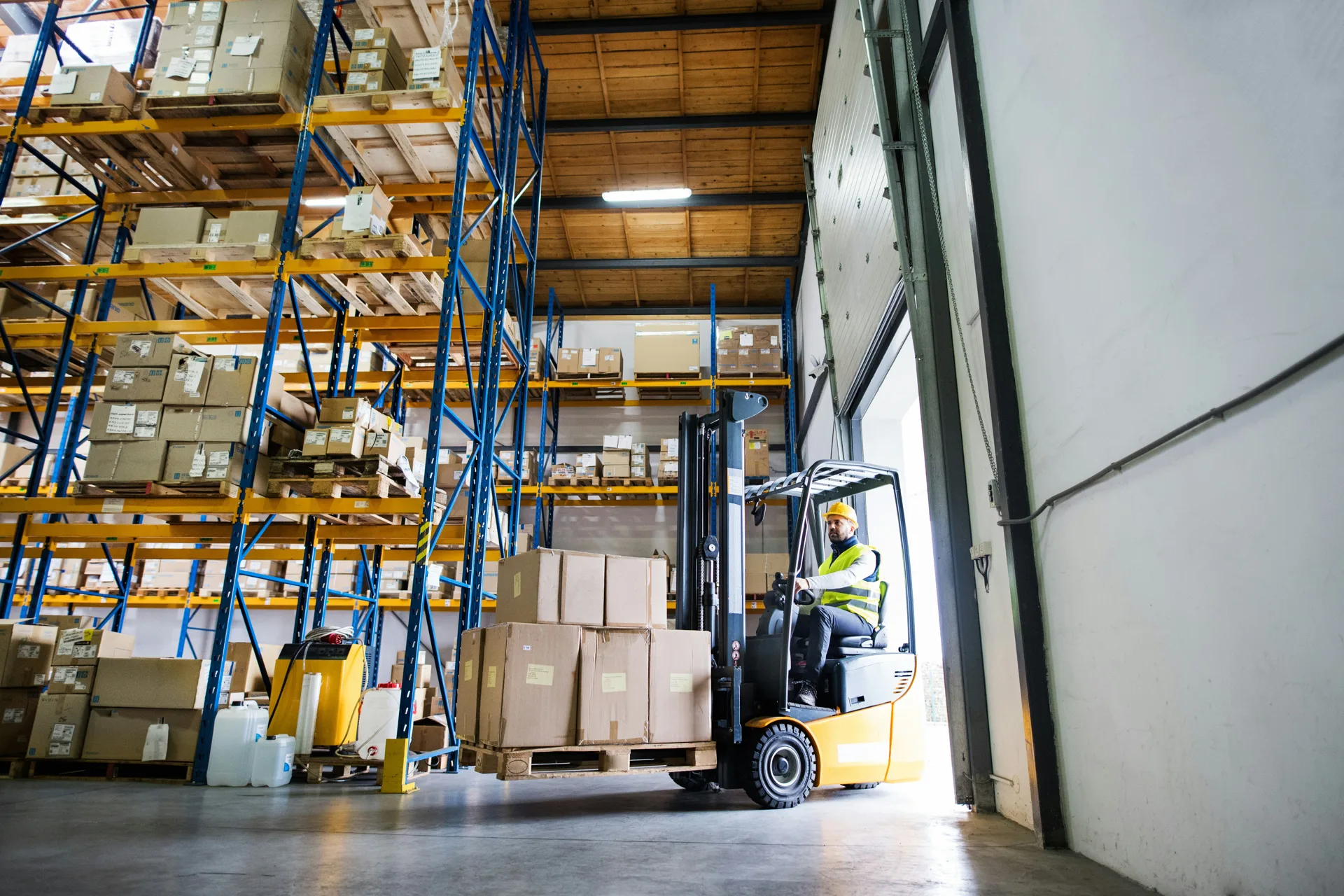 forklift on a finished industrial warehouse floor in a Portland facility