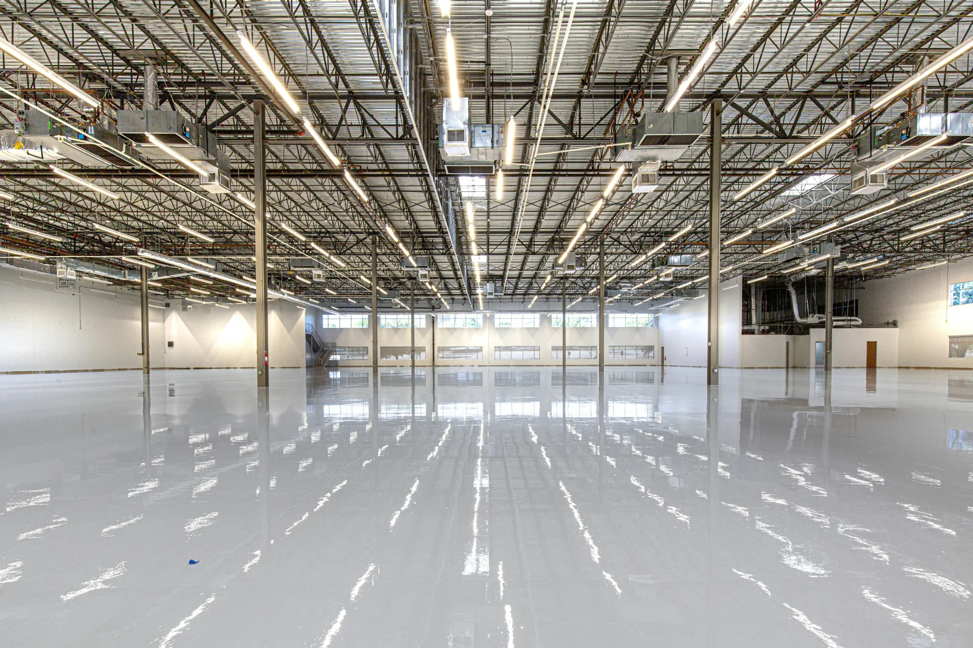 white epoxy floor coating in a Portland interior space