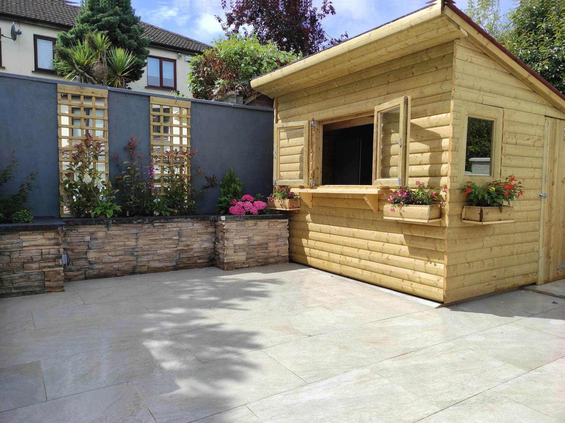 refreshed patio in a Portland garden after repair