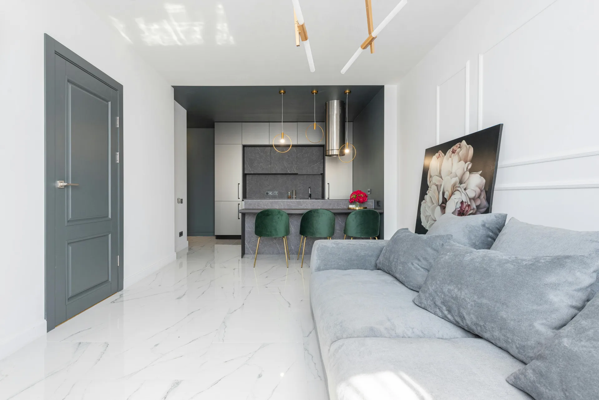 polished stone floor over a Laticrete underlayment in a Portland home