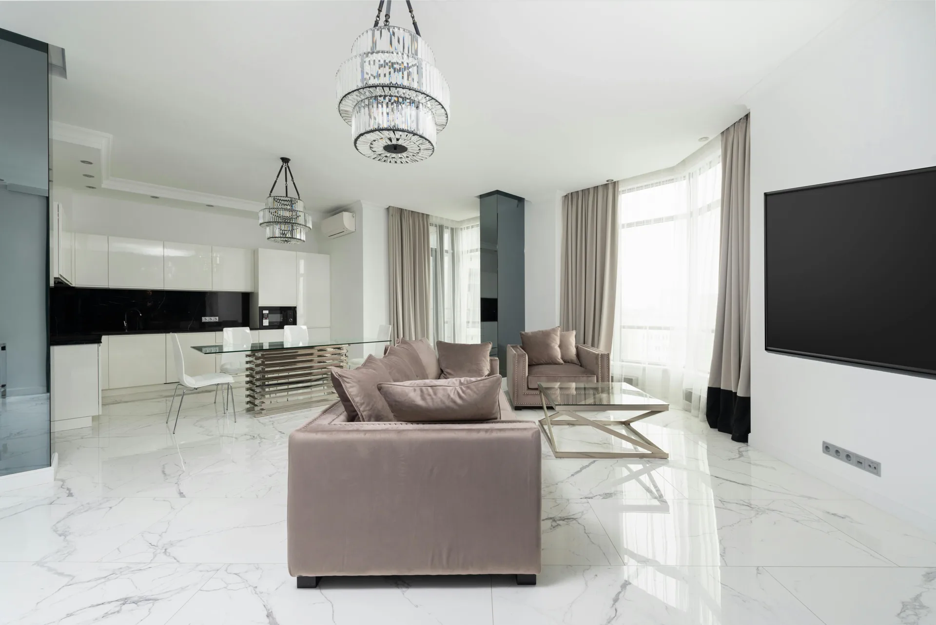 polished concrete floor in a luxury Portland living room
