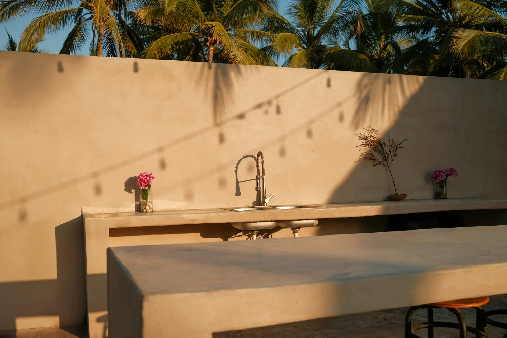 outdoor concrete countertop on a Portland patio bar
