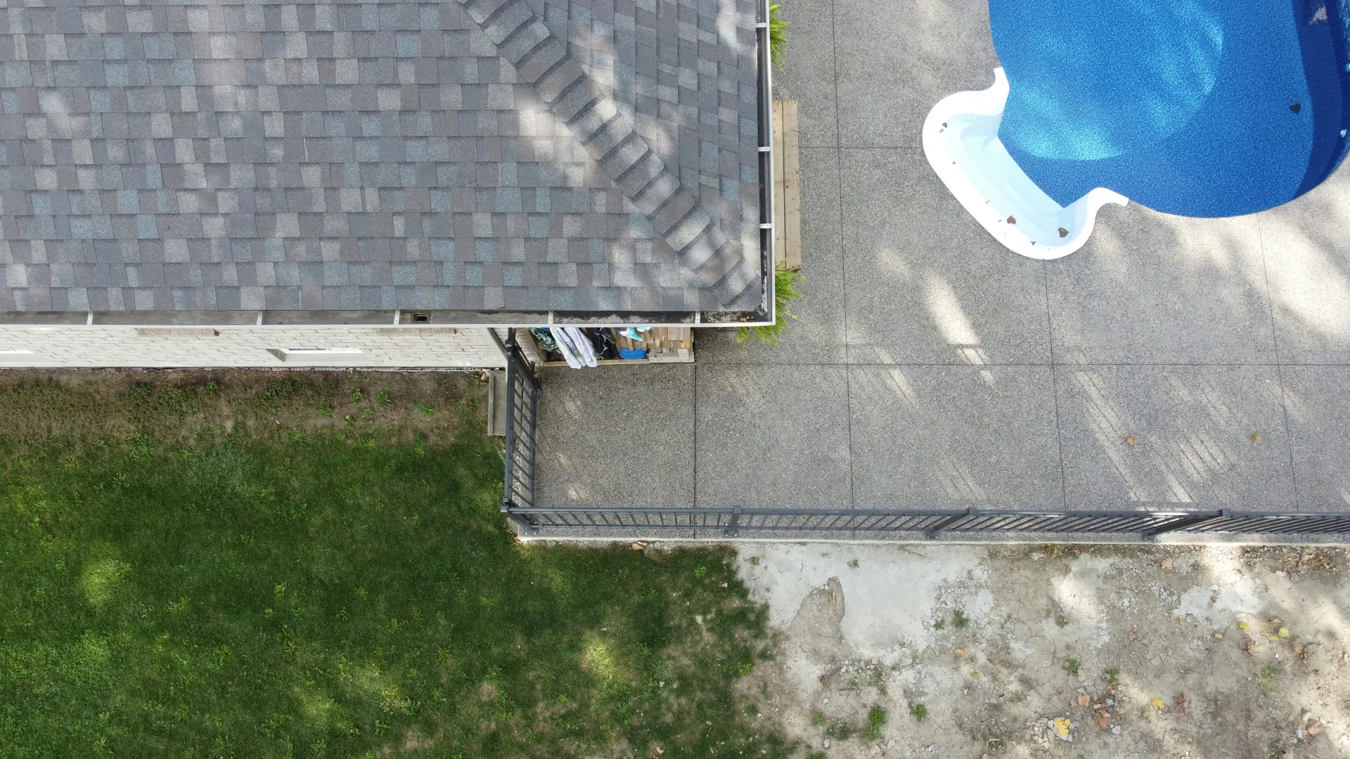aerial view of a finished concrete pool deck in Portland